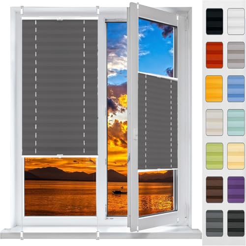 Plisseerollo Faltrollo Plissee Ohne Bohren 24 x 35 cm, Sonnenschutz Easyfix Lichtdurchlässig, Wabenplissee Ohne Bohren Verdunklung, Jalousie Easyfix Faltrollo, für Fenster & Tür, Grau