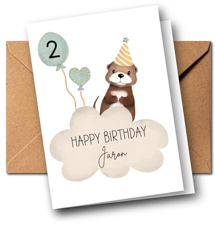 Generisch Personalisierte Kinder Glückwunschkarte mit Otter zum 1. 2. 3. 4. 5. 6. 7. usw. Grußkarte Geburtstagskarte Kind Faltkarte Kindergeburtstag mit Ottermotiv Wassertier Boho (Otter)