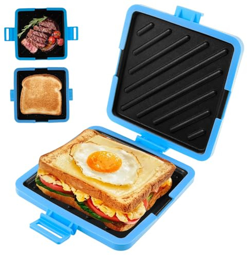 Microwavable Toastie Maker, Microwave Toasted Sandwich Maker Wireless Silicone Sandwich Grill Non-stick Coating & Rapid Heating Bread Baking Pan for Cooking Delicious Crispy Sandwiches (Blue)