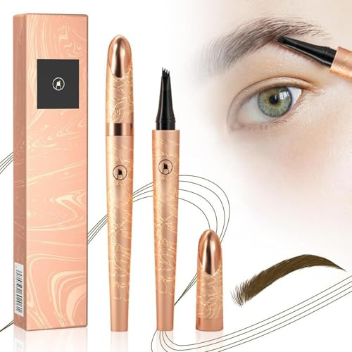 2024 Neu 3D Microblading Augenbrauenstift mit 4 Gabelspitzen Applikator,Augenbrauenstift Wasserfest, Langanhaltenden Magischer Eyebrow Pen Erzeugt Mühelos Natürlich Aussehende Brauen (Dunkelbraun)