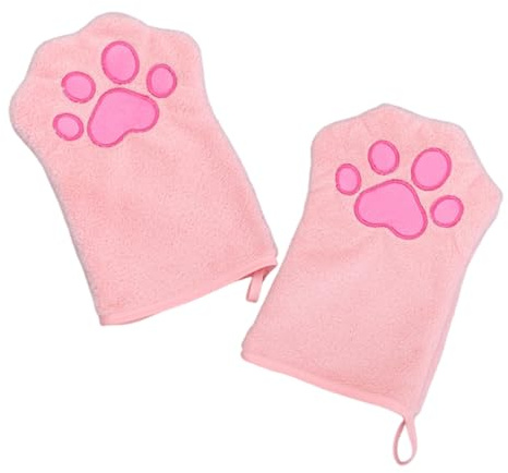 2 toallas de limpieza para perros y gatos, guantes de microfibra suave para mascotas, forro polar coral, guantes de secado de mascotas absorbentes de agua, bonitos guantes de pata de gato (rosa)