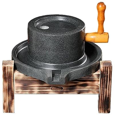 Hand Grain Mill Stone,Large Dry Wet Grain Stone Mill, Classic Hand Bluestone Mill for Bean/Rice/Barley/Corn/Sesame/Seeds/Spices/Pepper/Mustard Seeds (Mill+Wooden Frame)