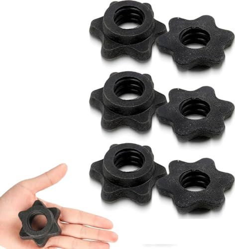Ruikcoll Anti-rutschfeste Schnellverschlus Hantelverschlüsse,Kurzhantel-Sechskantmutter,Sternverschlüsse Langhantelklammern,Kunststoff Hantel Clips(Schwarz,25mm，6 Stück)