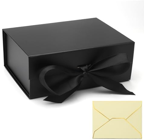 APOMOONS Scatola regalo magnetica, 22x16.5x8.8CM, Nero, Pieghevole, per Compleanno, Matrimonio, Natale, Anniversario