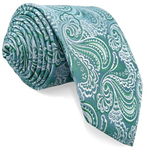 S&W SHLAX&WING Set de Corbata y Pañuelo de Bolsillo Paisley Verde Azul Claro Blanco para Hombre Boda Fiesta Elegante Tejido
