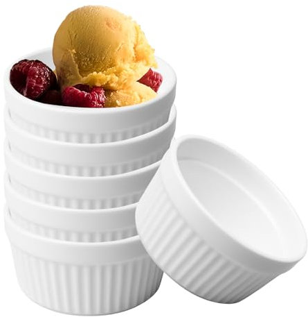 WANDGU Set 6 Ciotole in Ceramica per Creme Brulee Ø 9cm – Pirottini da Forno per Dolci, Soufflé e Tapas, Resistente al Calore 250°C – Design Compatto e Lavabile in Lavastoviglie