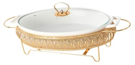 KESOTO Chafing Dish Auflauf Schale Oval mit Glas Deckel Und Rack Servier Gericht mit Griffen Lasagne Pfanne Backform Suppe Tureen, 14 Inch
