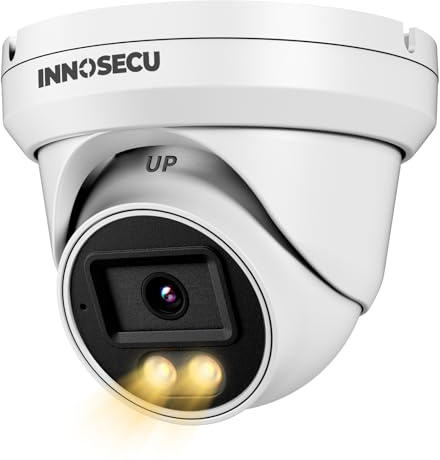 INNOSECU Caméra dôme PoE 8 MP pour extérieur et intérieur, caméra IP de surveillance intelligente à double lumière, vision nocturne couleur, objectif grand angle de 2,8 mm, 110 °, micro/audio intégré