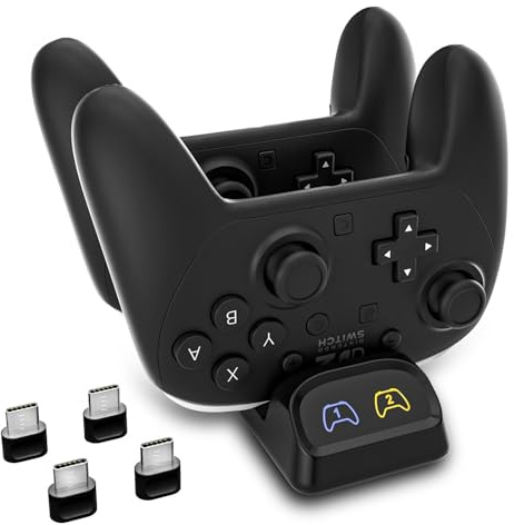 Switch 2 Controller Charger Dock – Fast Dual Charging Station with Type-C Adapter & LED Indicator – Compatible with Nintendo Switch Pro, PS5, Xbox Series X/S Wireless Controllers