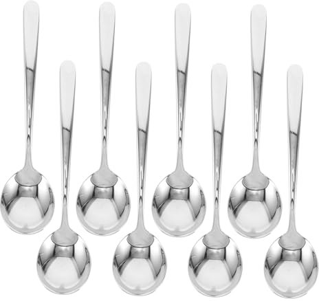 Ciieeo 8piezas Cuchara Sopera de Acero Inoxidable Cuchara para Sopa de Ramen para Servir Sopas y Cereales Casa Cabeza Redonda Grande para Comida Familiar y Mezclar Postres