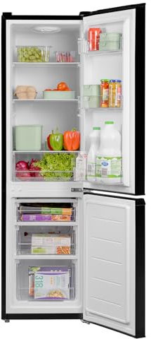 SIA SFF15144BL/E 60/40 Split Freestanding 165L Combi Fridge Freezer in Black, 4* Freezer Compartment, E Rated, Reversible Doors, Adjustable Shelves, 2 Years Parts & Labour Guarantee