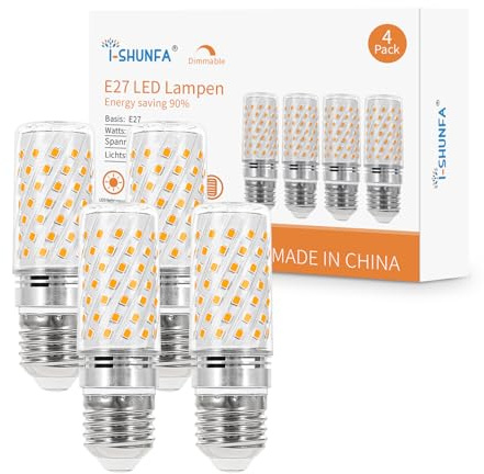 7W Dimbar E27 LED majslampor, ersätter 70 watt halogenlampa, 1000Lm A60 Edison majslampa E27 energisparlampa med 360 ° strålvinkel （4 stycken） (3000K)