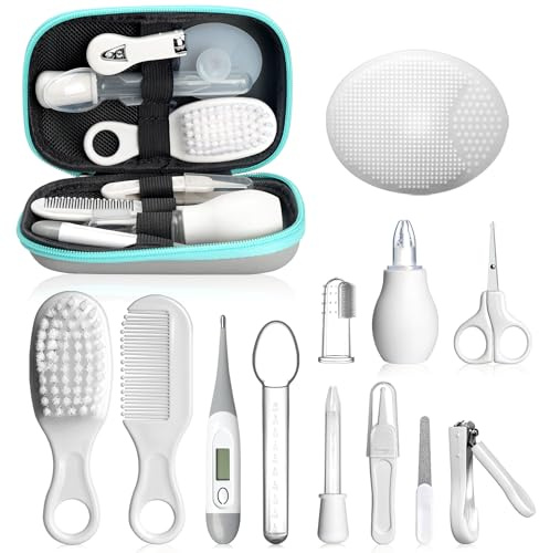 Baby Healthcare and Grooming Kit, Portable Baby Safety Care Set, Baby Essentials kit for Newborn(Grey White 13 in 1)