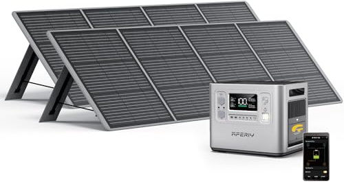 AFERIY Generatore Elettrico Portatile 2400W con 2x Pannello Solare 200W, Stazione Elettrica con Pannello Solare Portatile 200W, Batteria Nomada 2048Wh, Generatore Elettrico per Campeggio, RV