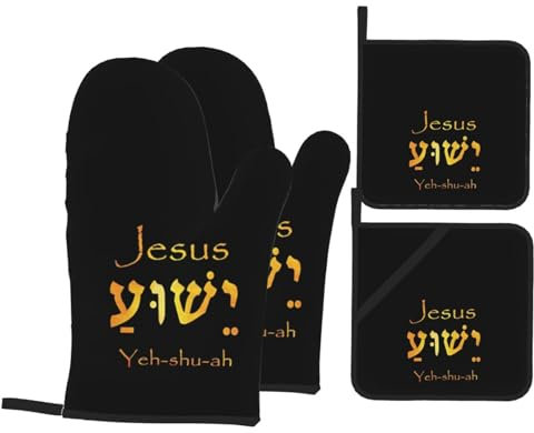 Mitaines De Cuisine Yeshua Jésus Christianisme Antidérapant Kitchen Mittens Professionnel Maniques Cuisine pour Grillade Cuisson Barbecue,4 Pièces