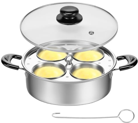 Egg Poacher Pan Stainless Steel Poached Egg Maker with 4 Cups Poached Eggs Cooker Pot Multipurpose Stovetop Eggs Poachers Cookware Set with Lid for Induction Cooktop Gas Cooktop