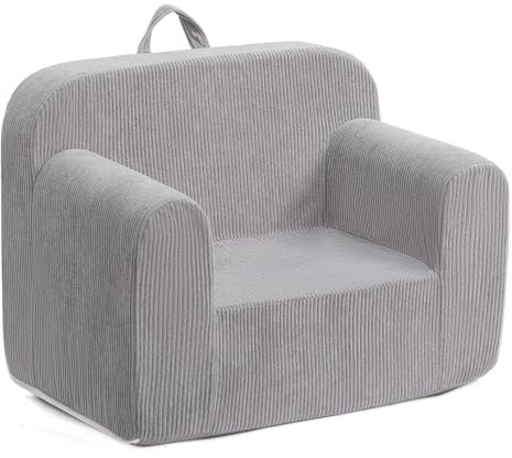 BEJOY Silla para Niños Pequeños Ultra-Suave Snuggle con Relleno de Espuma, Sofá Individual de Pana para Lectura para Niños y Niñas, Gris
