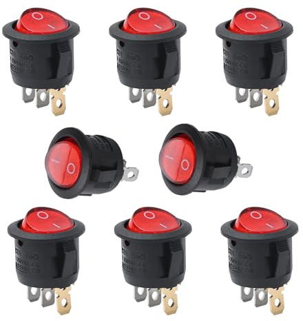 APIELE 8 Stück Wippschalter 3 Steckerpins runde Form Tastatur-Wippschalter mit 250 Volt und 6 Ampere geeignet für Haushalte Industrie und DIY-Projekte Der Typ ist KCD1-5-101N RED runder Schalter