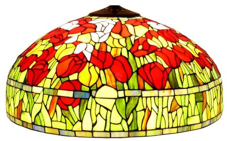 BOTOWI 20-Inch Large Tulips Lamp Shade Replacement, Only Tiffany Style Stained Glass Big Lampshades, Vintage Red Flowers Light Cover for Floor Lamps Table Lamps Indoor Decorative Desk Lamps