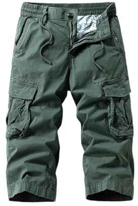 Generisch Arbeitslatzhose Herren, 3/4 Hose Herren Sommer Kurz Freizeitshorts Männer Sport Dreiviertel Hosen Mit Multi Taschen Mens Shorts Cargo Trainingshose Cargohose (XL, Army Green)