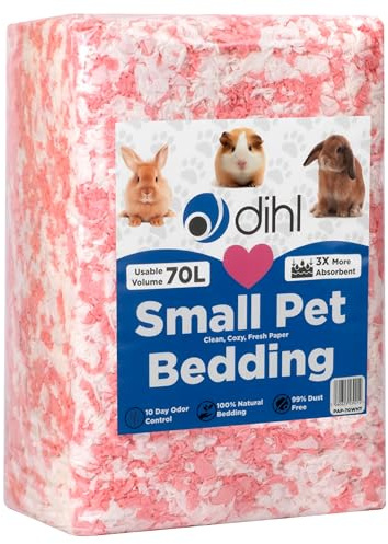 Dihl 70 Litre, Pink, Super Absorbent Paper Bedding for Small Animals. Absorbs 6 Times its Weight in Liquid. Hamster, Mice, Rat, Rabbit, Guinea Pig Gerbil Cage Substrate – 70L