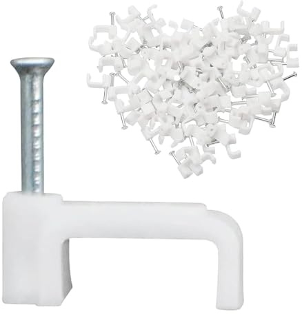 NINFEIQI 100Pcs White Cable Clips, Nail-in Round Cable Clips, Wire with Steel Nails 10mm Cord Holder, Wall Wire Tidy Holder Clip for Home, Office, Workspace