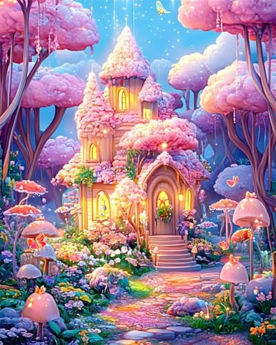 AYAOYANGGO Kreuzstich Set Fantasy Märchen Cottage Diy-Kreuzstich-Sets Für Erwachsene Mit Nadeln,Scheren-Einfädler,Vordruck Für Die Wanddekoration Zu Hause 11CT 40x50cm