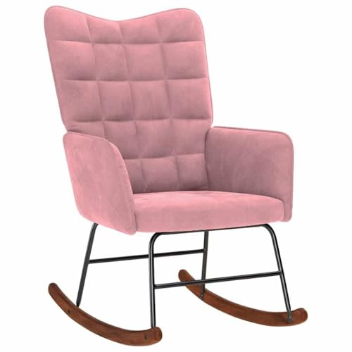 Teenpull Schaukelstuhl Rosa Samt, Bequemer Relaxsessel mit Robustem Metallgestell, Holzfüßen, für Wohnzimmer, Schlafzimmer, Büro