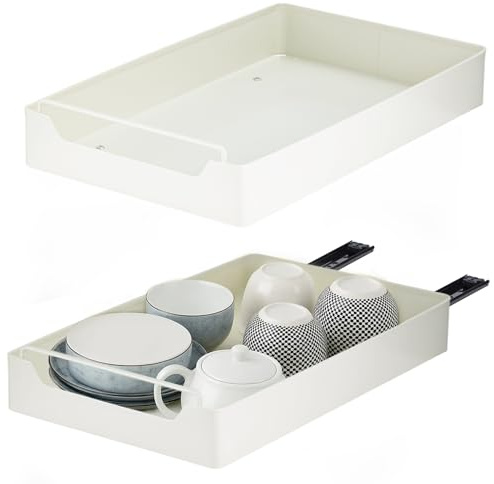 M.J COMFY-LIFE Pull Out Cabinet Organizer Slide Out Drawer Shelf No-Drill Installation Space-Saving Kitchen Spice Rack Adhesive Pantry Shelves for Bathroom, Closet White (ABS, 25 * 43cm-2pcs)