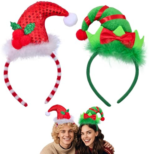 Superum Haarreif Weihnachten Elfen,2 Stück Weihnachtsmütze Haarreifen Weihnachts Haarbänder Wichtel Haarreif Weihnachtshaarreif für Erwachsene Kinder Stirnbänder Weihnachtsfeier Kostüm Kopfschmuck