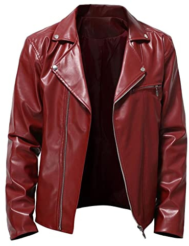 Bauzuoyo Lederjacke Herren Motorrad Jacke Latex Leder Lack Optik Clubwear Gothic Punk Vintage Pilotenjacke schmale Passform Kunstlederjacke Zip Kurz Bikerjacke Einfarbig
