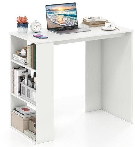 FANTASK Schreibtisch mit Bücherregal, PC-Tisch für kleine Räume, moderner Bürotisch, Kleiner Computertisch, Schlafzimmer, Arbeitszimmer und Büro, 90 x 45 x 75 cm, Weiß