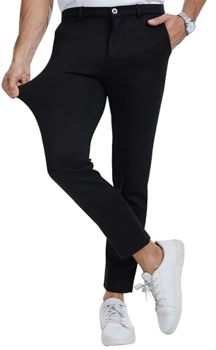 LVCBL Mens Dress Skinny Pants for Men Slim Fit Chinos Super Stretch Trousers Pants (Black M,32)