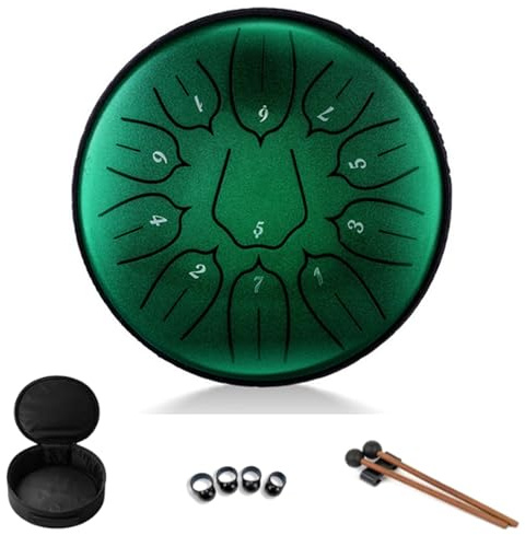 Tragbare Mini Zungentrommel 6 Zoll, 11 Tone, D - Dur Klangschale Handpan Instrument mit Schlägeln für Kinder, Meditation, Yoga, Garten & Weihnachten