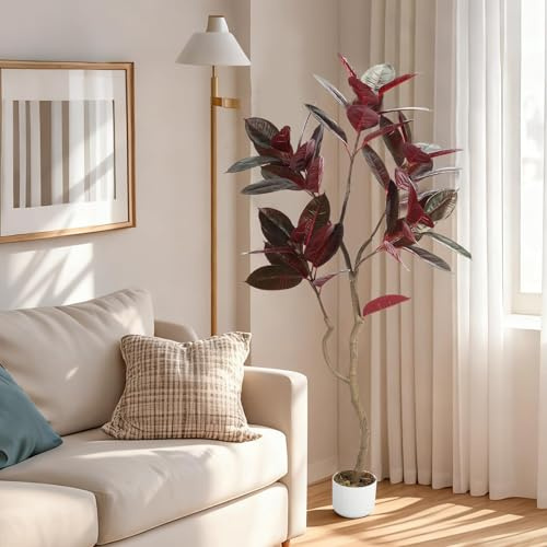 GarveeLife Artificial Rubber Tree 155 cm Artificial Indoor Plant with Decorative Pot, Easy Care Lifelike Artificial Plant Garden Evergreen Decoration for Home, Office