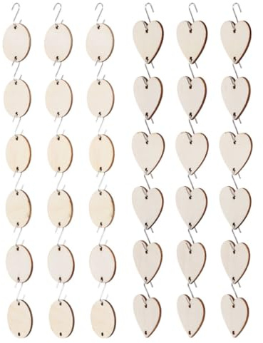 SUPVOX Étiquettes en Bois à Suspendre 100 Rondelles Doubles Trous 3,5 Cm 100 Tranches Cœur 3,5 Cm 100 Crochets S Inox, Déco Murale DIY Artisanat Maison, Personnalisation Créative