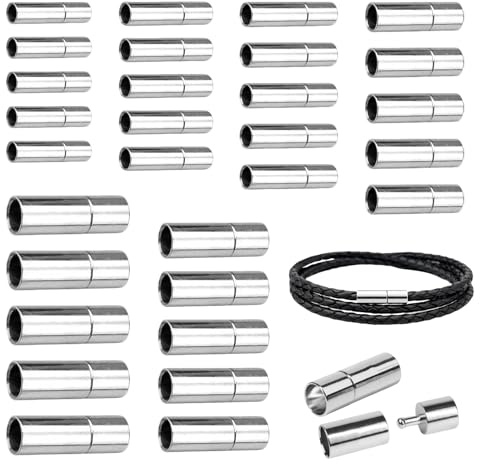 30 Stück Leder Endkappen zur Schmuckherstellung,Schnur Endkappen Lederband Verschluss Armband Verschlüsse Rohr Endverschluss für DIY Armbänder Halsketten (2/2.5/3/4/5/6MM)