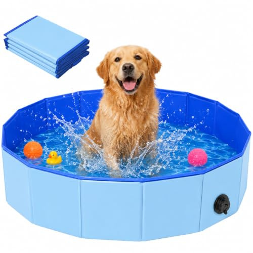 Hundepool,100x30cm Hundebadewanne Faltbarer mit Ablaufloch,Planschbecken für Haustiere,Faltbarer Pool,Hundeplanschbecken,Robustes Planschbecken Pool für Hunde und Katzen