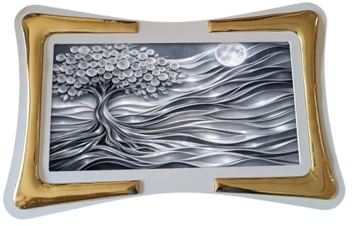 oggettando Quadro Albero della Vita Luna Argento con Cornice in Ecopelle Bianca con Inserto. Regali utili, Originali e a Prezzi Bassi (120X60, inserto Sa. Oro)