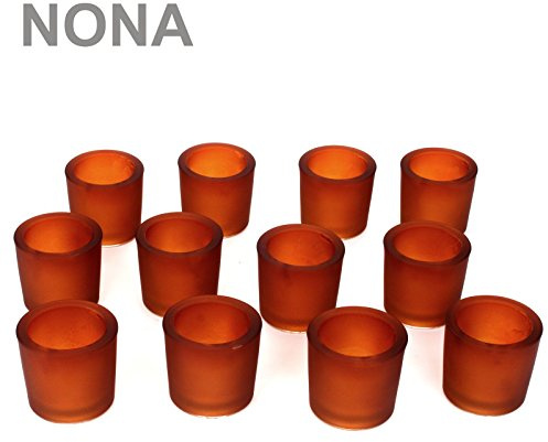 NoNa 12er Set 6 cm Teelichtglas Glas Orange Terrakotta Kerzenglas Windlicht Kerzengläser