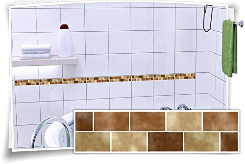 Fliesenaufkleber Fliesenbordüre Bordüre Mosaik Braun Kachel Aufkleber FB2, 16 Stück, 10x2,6cm (BxH)