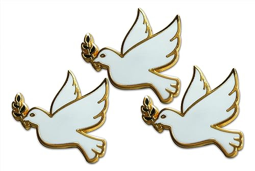 3-Piece White Dove With Olive Branch Lapel or Hat Pin and Tie Tack Set with Clutch Back by Novel Merk