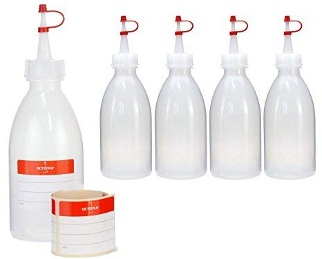 5 Spritzflaschen à 250 ml aus LDPE mit Dosierspitze und Schutzkappe rot | Für Klebstoffe, Farben, Tinten und Bastelmedien, ermöglicht sauberes und kontrolliertes Auftragen