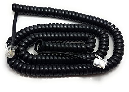 MainCore 5m long RJ10 Plug to RJ10 Plug Coiled Telephone Handset Reciever Cable Lead (Available in 1.5m, 2m, 3m, 5m) (5m)