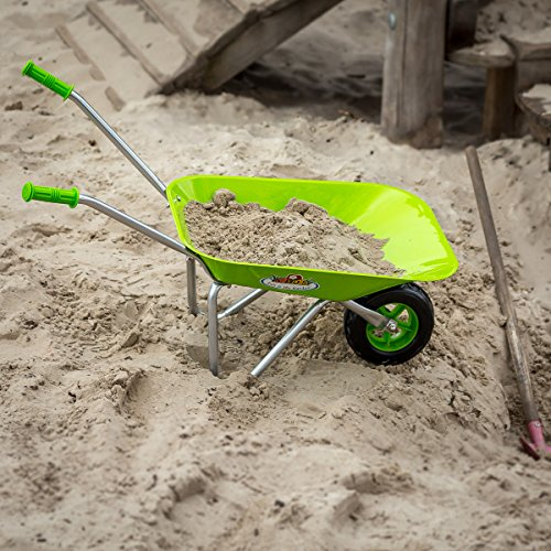 Antikas - Kinderschubkarre in Grün, Gartenschubkarre aus Metall, Schiebkarre