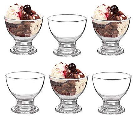 GK Global Kitchen Glass Dessert Bowls Sundae Ice Cream Set of 6 Short Stemmed Prawn Cocktail Glasses Appetiser Fruit Salads Pudding Dishes Footed Dessert Sundae Cocktail Bowls