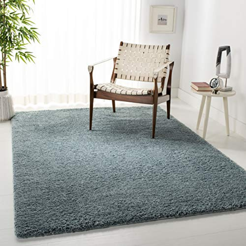SAFAVIEH August Shag Collection Area Rug - 5'3 x 7'6, Aqua, Solid Design, Non-Shedding & Easy Care, 1.2-inch Thick Ideal for High Traffic Areas in Living Room, Bedroom (AUG900J)
