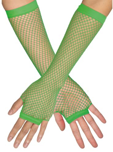 Lange Fingerlose Netzhandschuhe New York | Neon Grün - Fischnetz Damen Armstulpen Zubehör Mottoparty Halloween Karneval Elegant Gloves Theater Festival