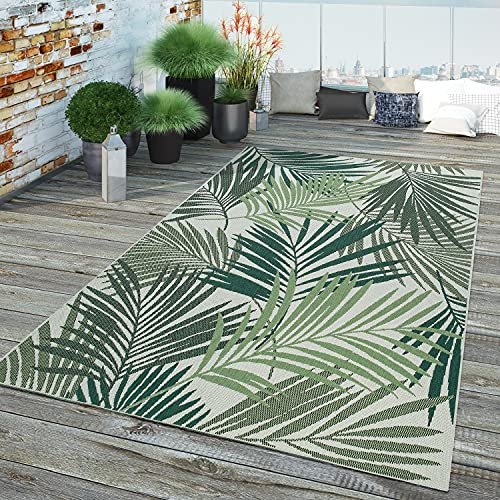 TT Home In-& Outdoor Teppich Wetterfest Balkon Küche Wohnzimmer Palmen Muster Modern, Farbe:Grün Beige 6, Größe:80x150 cm