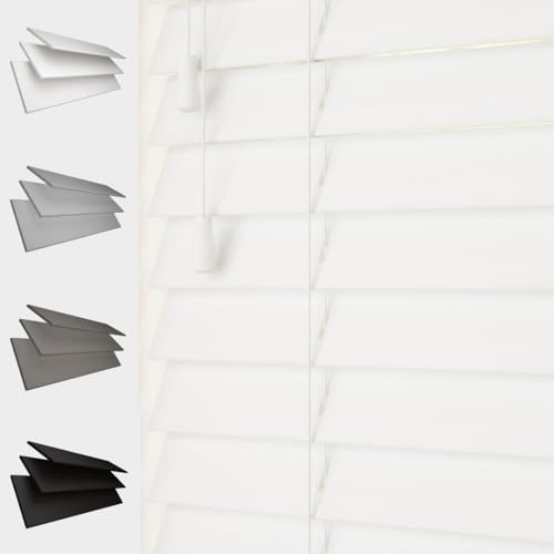 Faux Wood Venetian Blind [White, 90cm Width x 120cm Drop, String]